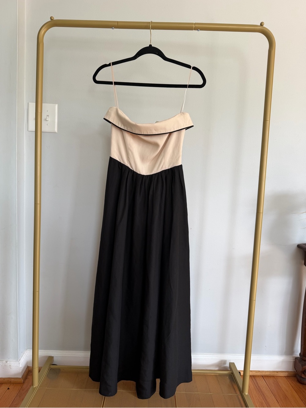aerie Black and Cream Strapless Maxi Dress with Thin Straps